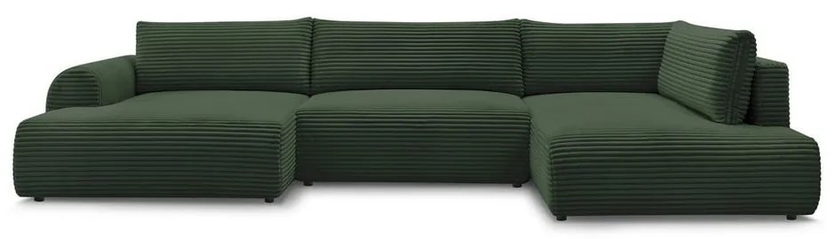 Ciemnozielony sztruksowy rozkładany/ze schowkiem narożnik (prawostronny/w kształcie litery U) Lucien – Bobochic Paris