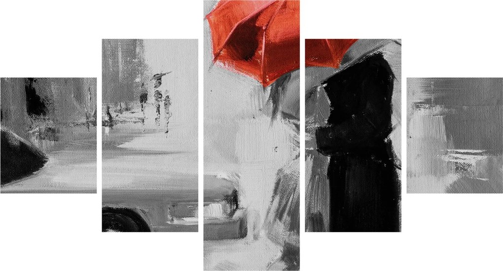 Obraz - Zakochana para pod parasolem, czerwony (125x70 cm)