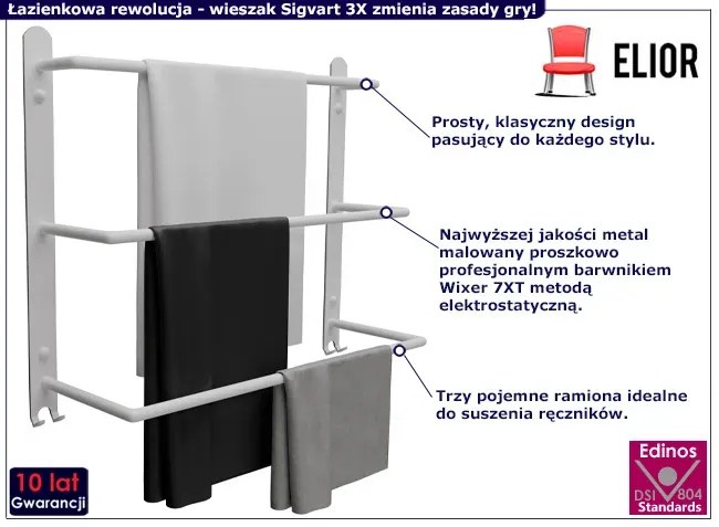 Biały wieszak łazienkowy na ręczniki M5-L50