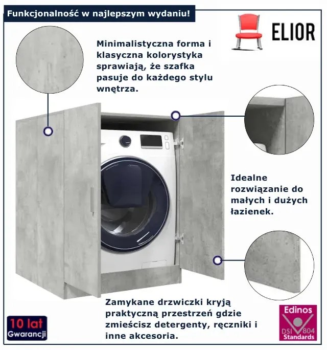 Szafka na pralkę szarość betonu H1-P16