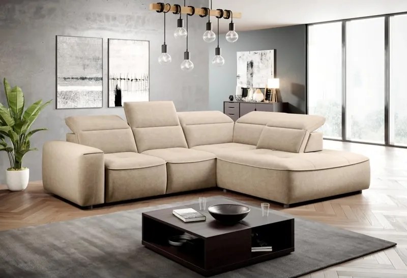 Narożnik COLOMBO L Prawostronny z elektryczną funkcją spania pojemnikiem ELEMENT 17 Beżowy WERSAL