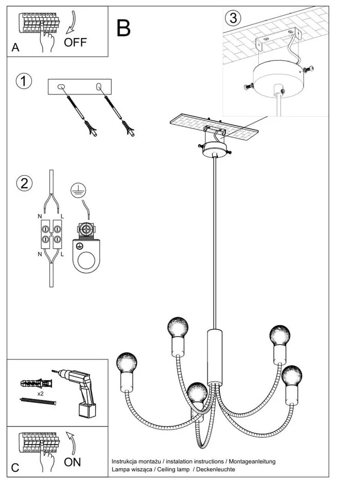 Czarna lampa wisząca ø 45 cm Karim – Sollux