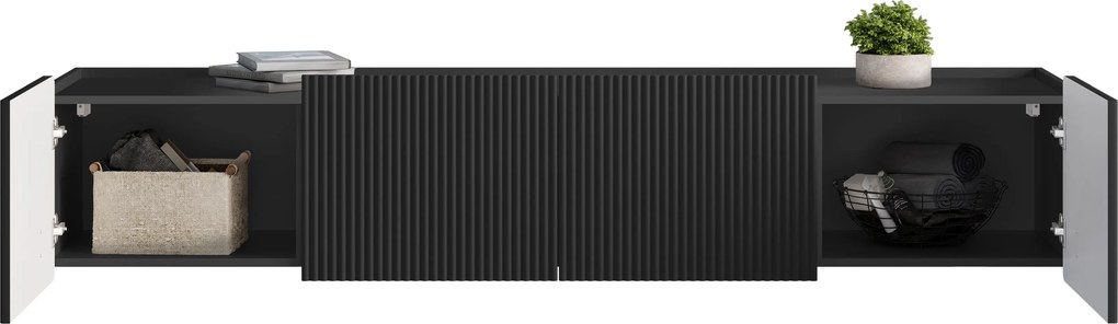 Szafka RTV Malmi 200 cm wisząca - czarny mat / czarny