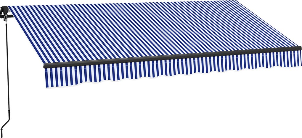 Outsunny Markiza przeciwsłoneczna Markiza Tarasowa, w tym Korba Ręczna, odporna na warunki atmosferyczne, 247 cm x 295 cm, Niebieski + Biały