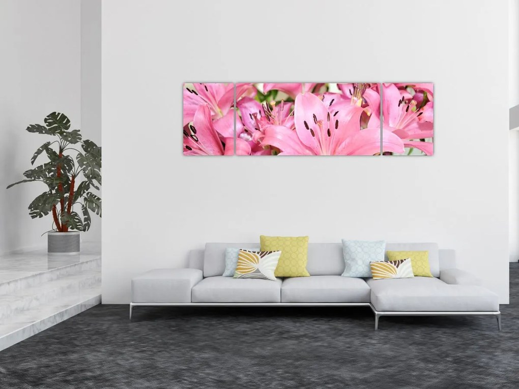 Obraz - Różowe lilie (170x50 cm)