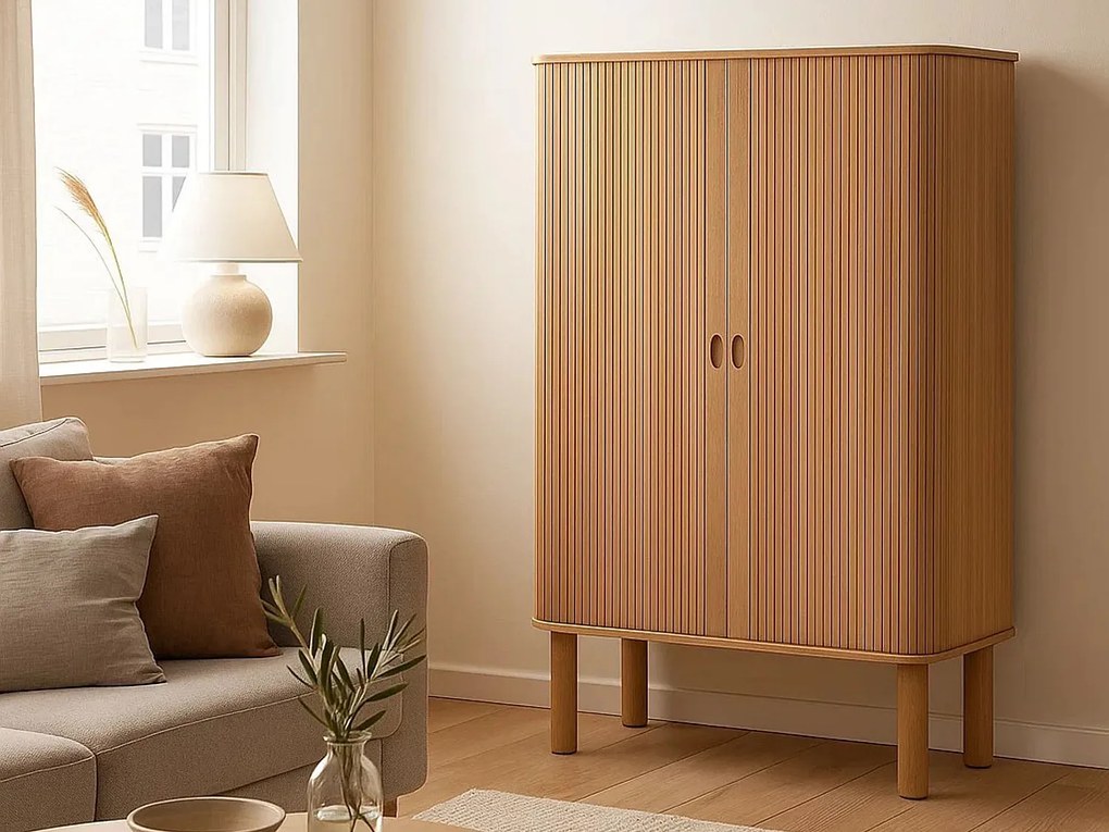 Komoda Ligna 145x80 z drzwiami lamelowymi, kolor Oak lacquered