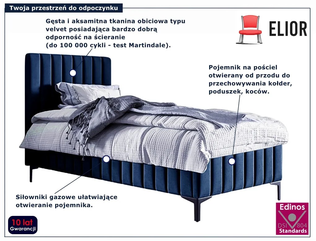 Granatowe welurowe łóżko kontynentalne E4-N94