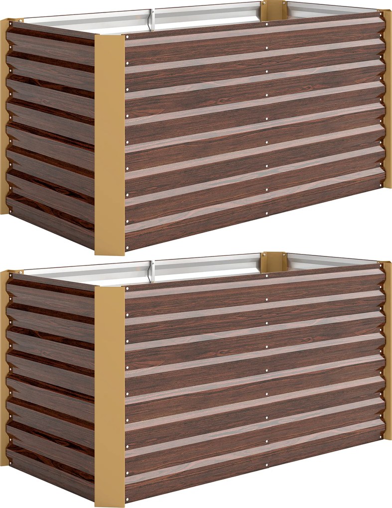Outsunny Zestaw 2 wysokich grządek, donica, extra głęboka, metalowa, 120 x 60 x 60 cm Brąz