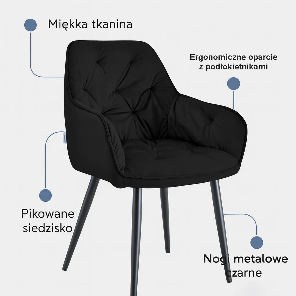 Krzesło EMMA pikowane tkanina welur noga metalowa : Kolor tkaniny - VELVET - MG19