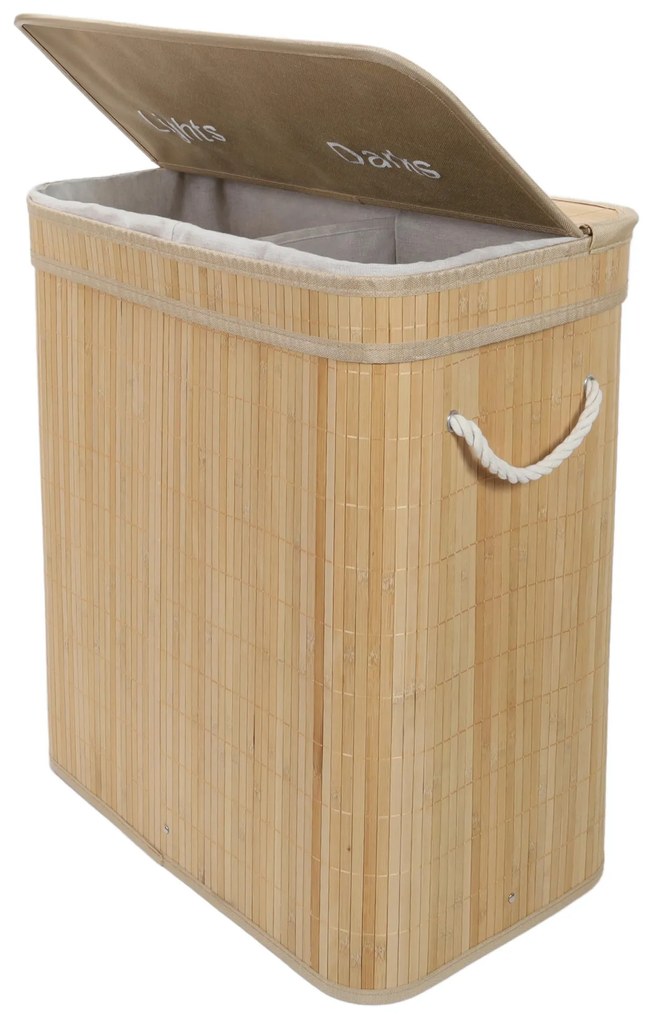 Bambusowy kosz na pranie, dwukomorowy ARVI, 100 l