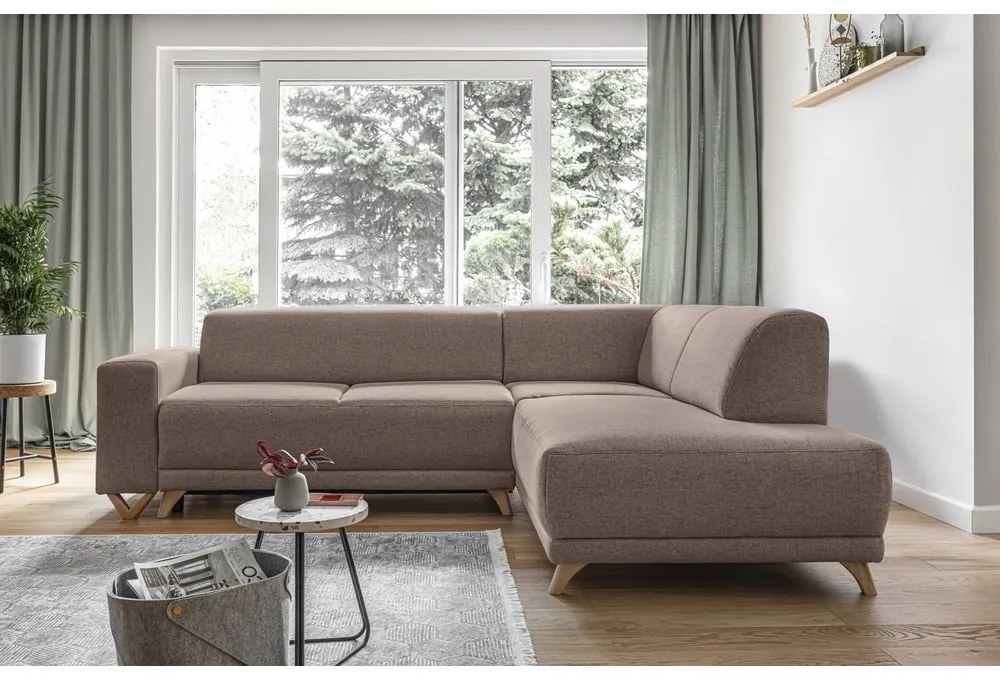 Brązowy rozkładany/ze schowkiem narożnik (prawostronny/w kształcie litery L) Classy Sophie – Miuform
