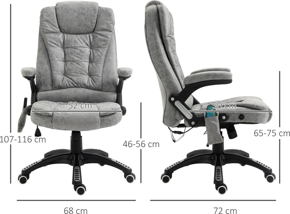 HOMCOM Ergonomiczny fotel biurowy z masażem i ogrzewaniem regulowany maksymalne obciążenie 120 kg szary | Aosom PL