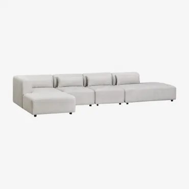 Modułowa Sofa Narożna 4-częściowa Z Prawym Szezlongiem I Pufem Fogler Tkaniny Jasnoszary - Sklum