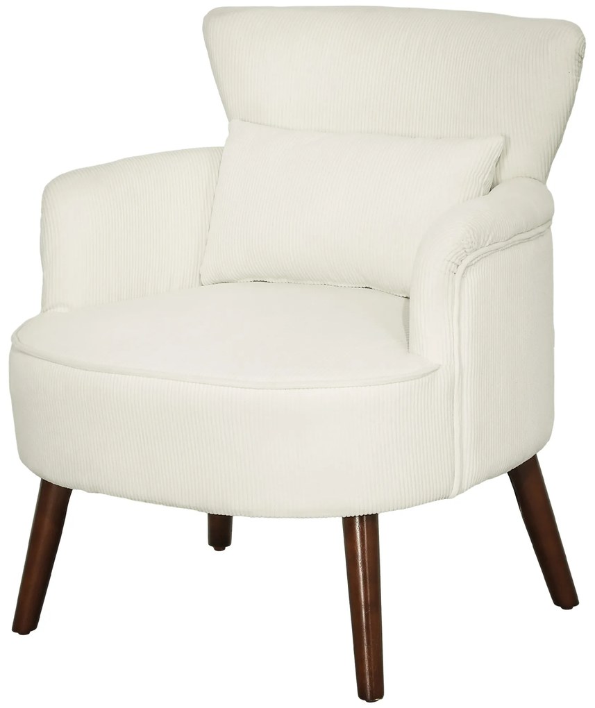 HOMCOM Nowoczesny Fotel z Podłokietnikami, Tapicerowany Akcentowy Fotel z Poduszką Lędźwiową, Nogi z Drewna Kauczukowego, Kremowy