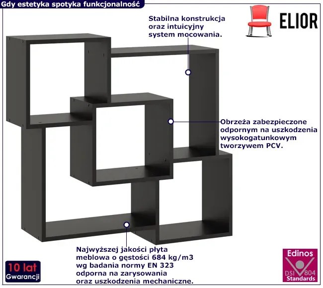 Czarna minimalistyczna półka ścienna - Erick
