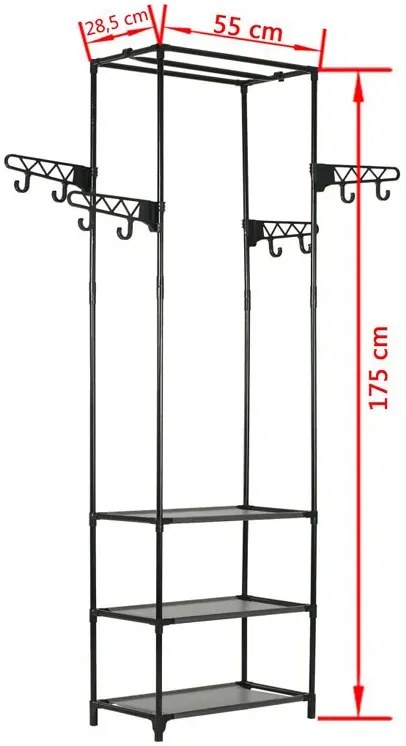 Czarny wolnostojący wieszak na ubrania z półkami A2-A69