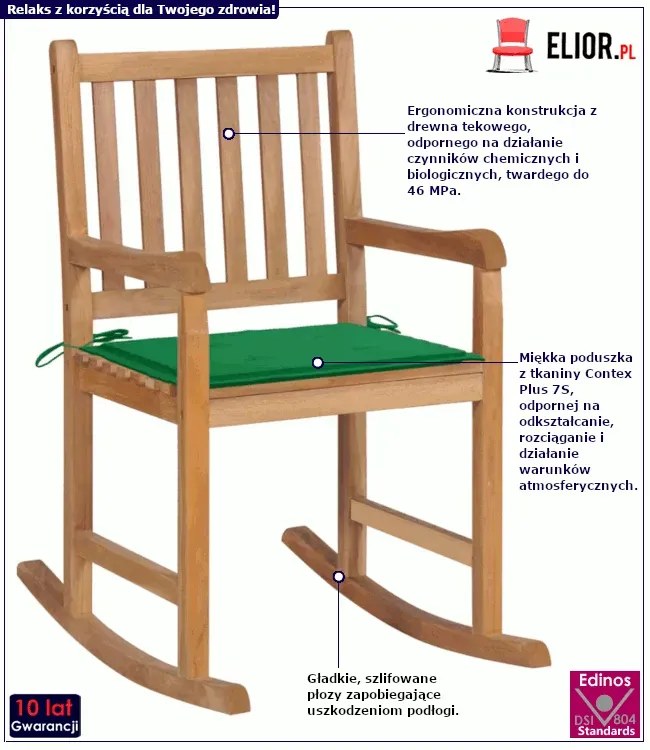 Fotel bujany z ciemnozieloną poduszką - Nevios