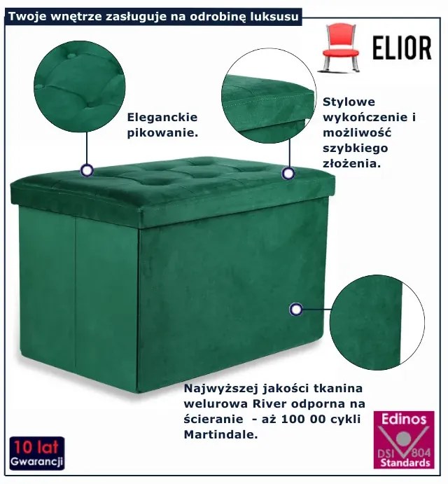 Welurowa pufa pikowana skłądana zielona A8-K89