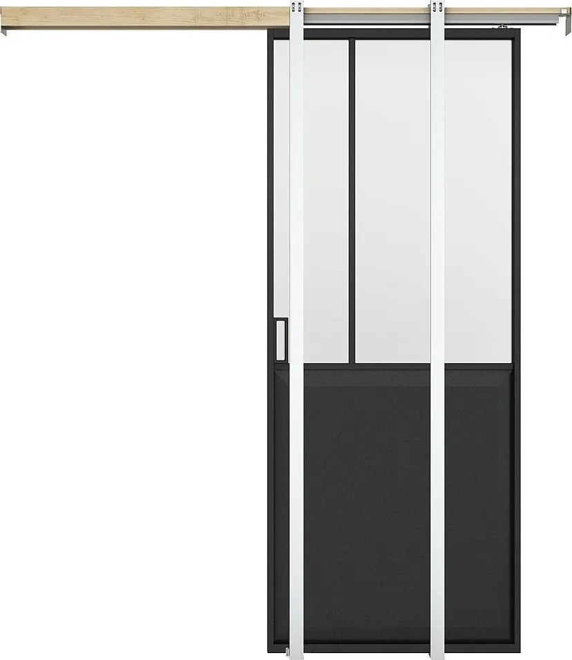 Drzwi przesuwne industrialne chowane w ścianie - Czarny i matowe szkło hartowane - wys. 205 x szer. 63 cm - ARTISTO II