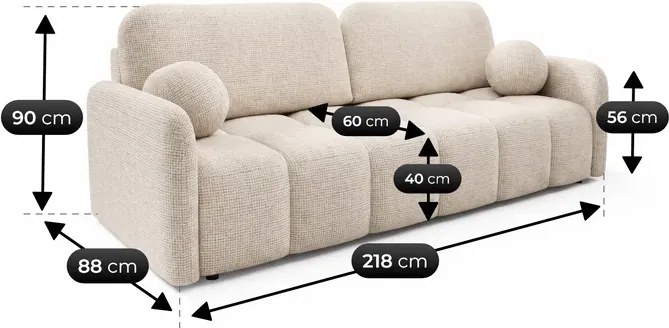 Sofa ZEN Rozkładana Dwuosobowa Beżowa Szenil Japandi