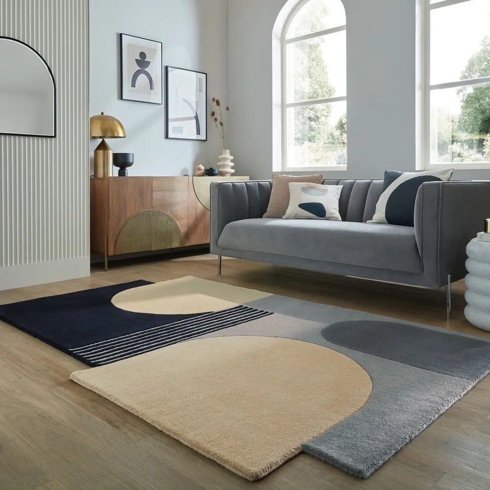 Czarno-szary wełniany dywan tkany ręcznie 150x240 cm Lozenge Monochrome – Flair Rugs