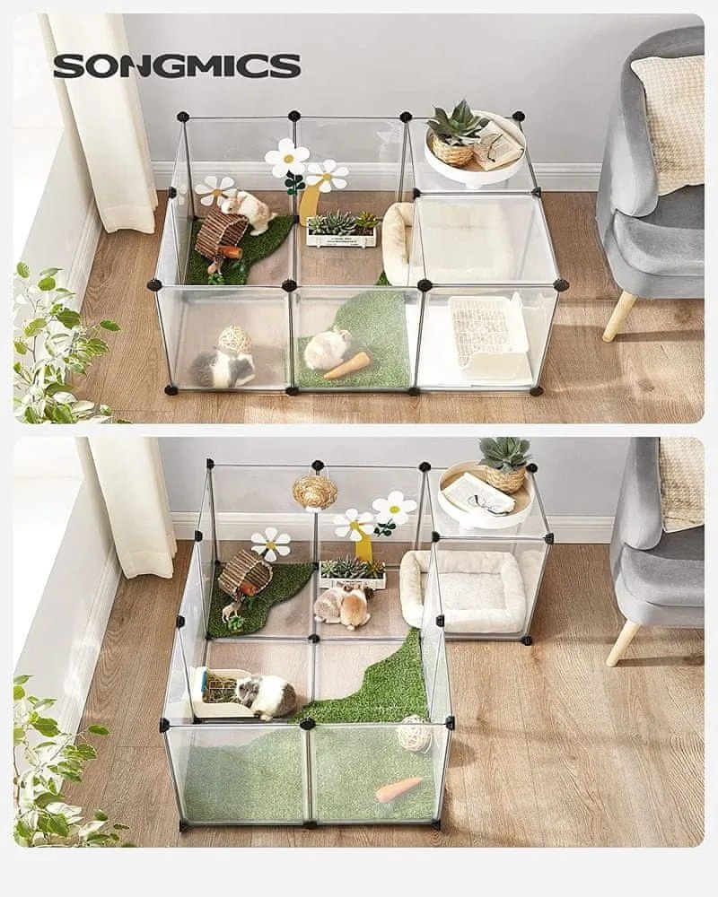 SongmicsHome Ogrodzenie dla małych zwierząt z przezroczystego plastiku BEN, 143x71x47cm, przezroczysta