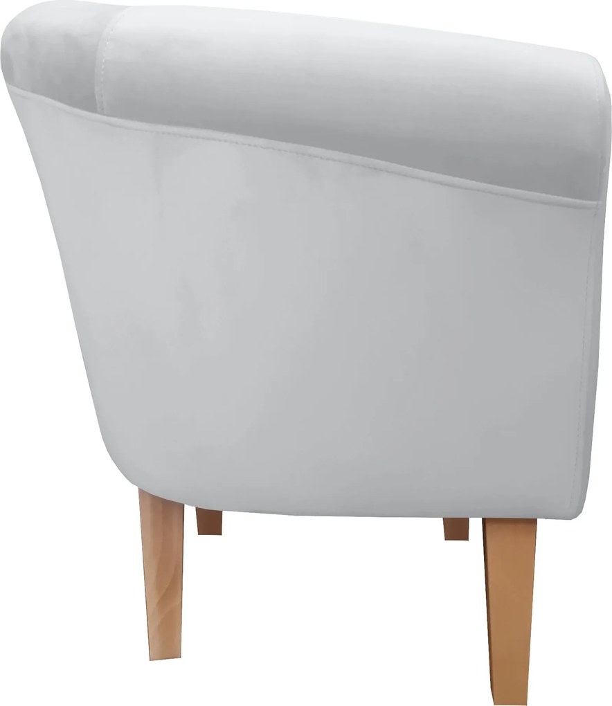 Fotel Milo tkanina Welur wygodny fotel tapicerowany do salonu i sypialni : Kolor nogi - Drewno, Kolor tkaniny - VELVET - MG39, Wysokość nogi - 20 cm
