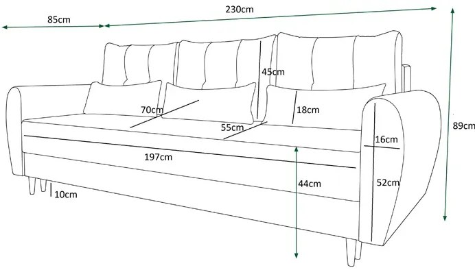 Popielata sofa rozkładana - Castello 3X