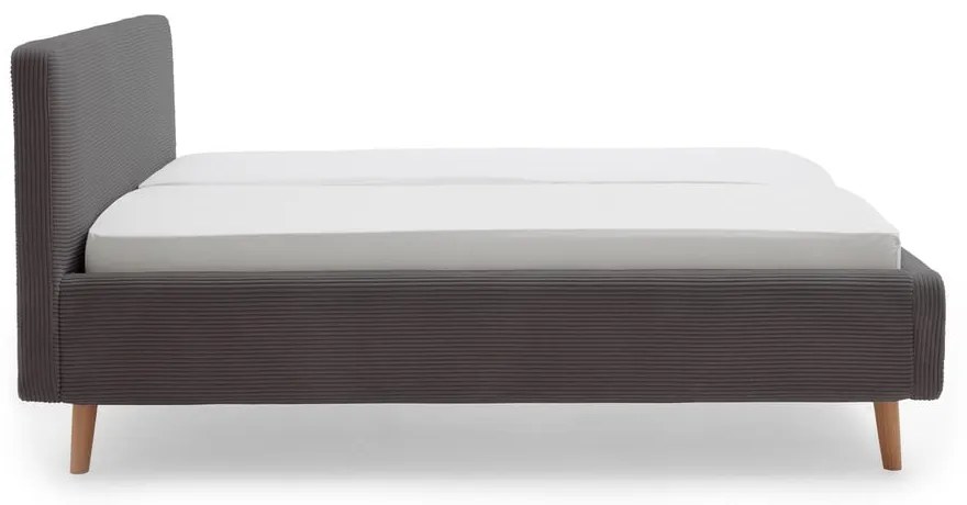 Ciemnoszare tapicerowane łóżko dwuosobowe ze schowkiem ze stelażem 160x200 cm Mattis Cord – Meise Möbel