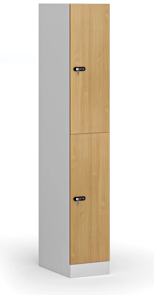 Szafka skrytkowa, 2 schowki, 1850 x 300 x 500 mm, demontaż, zamek mechaniczny z kodem, drzwi laminowane, buk