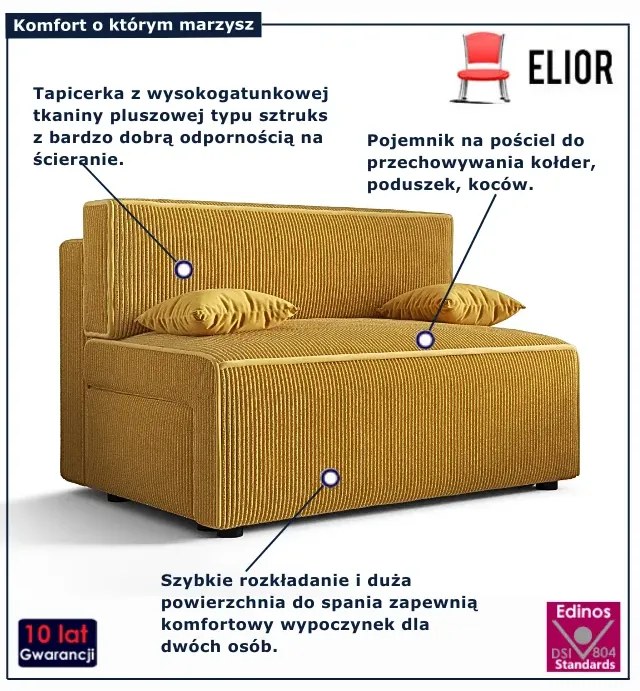 Musztardowa sztruksowa sofa rozkładana Z1-E96