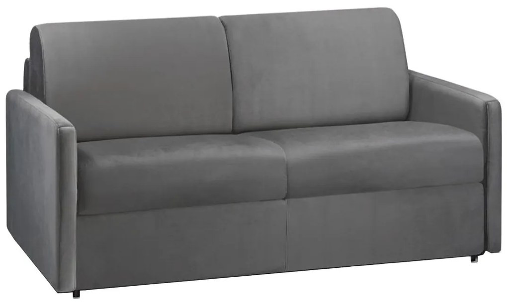 Kanapa 2-osobowa rozkładana z weluru CALIFE - Kolor antracytowy - Łóżko 120 cm - Materac 22 cm z pamięcią kształtu