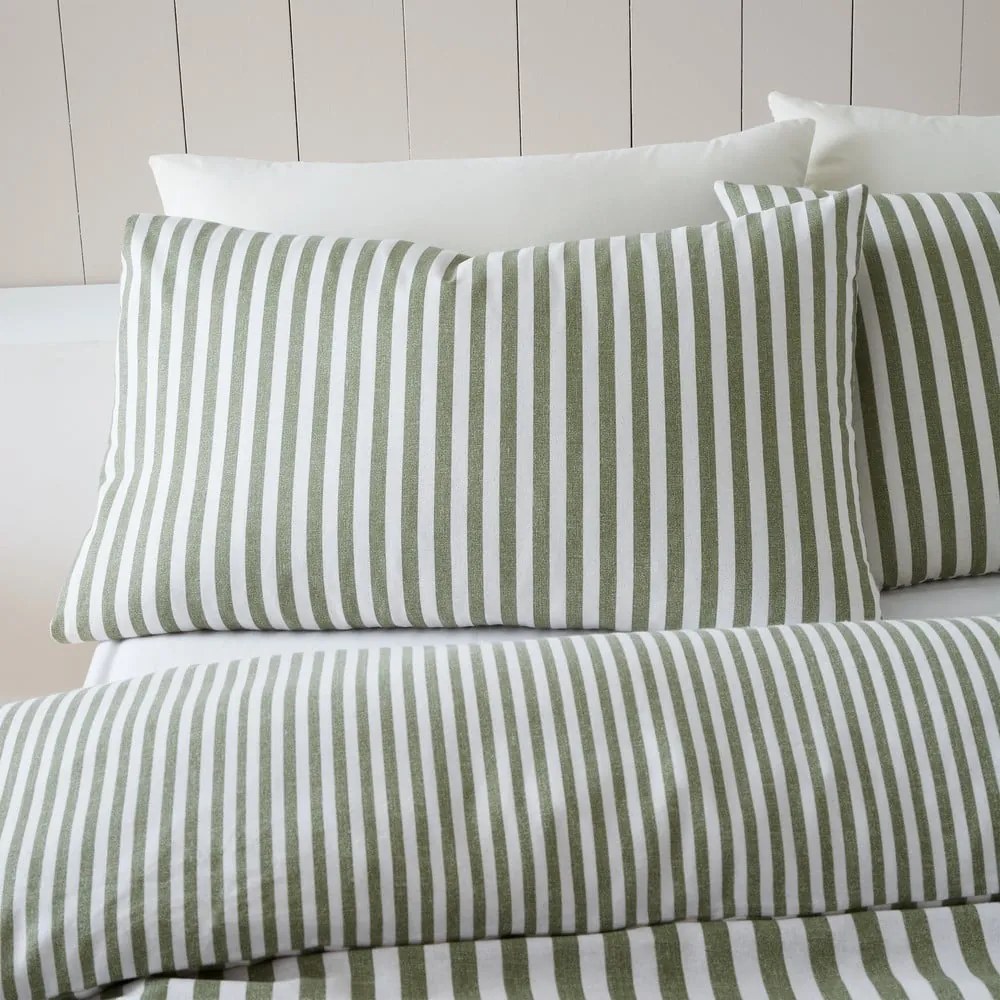 Zielona flanelowa pościel dwuosobowa 230x220 cm Stripe – Catherine Lansfield