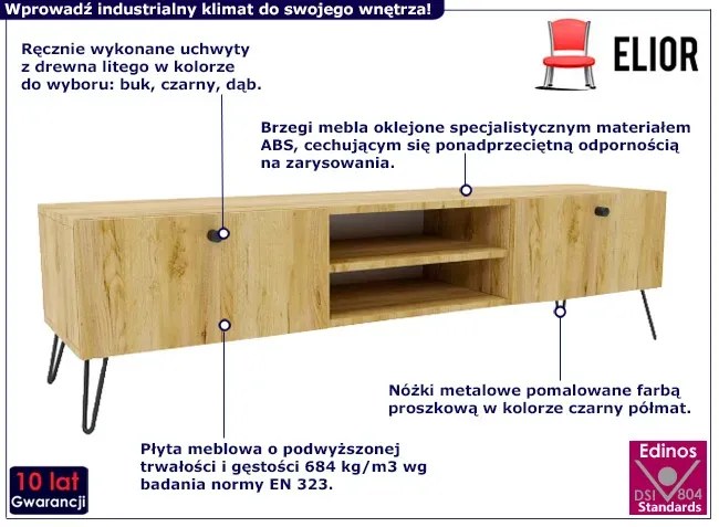 Szafka RTV na czarnych metalowych nóżkach dąb craft - Larkso 9X