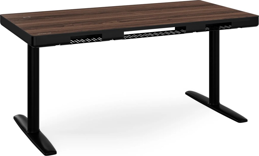 Biurko elektryczne sit-stand z szufladą i ładowarką bezprzewodową Qi czarne/orzech, 1400 mm: ELLIS