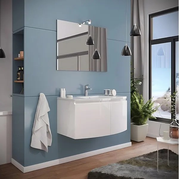 Mobilna szafka łazienkowa z białego światła "Ettore" 2-zamszowa z oświetleniem LED i ceramiczną umywalką cm 80x49 42h