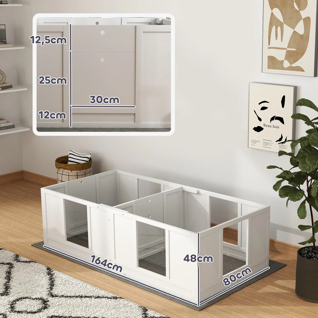 PawHut Skrzynia dla Szczeniąt, z Wodoodpornym i Możliwym do Prania Legowiskiem, Przezroczystymi Panelami, Projektem Dwuizbowym, dla Małych Psów