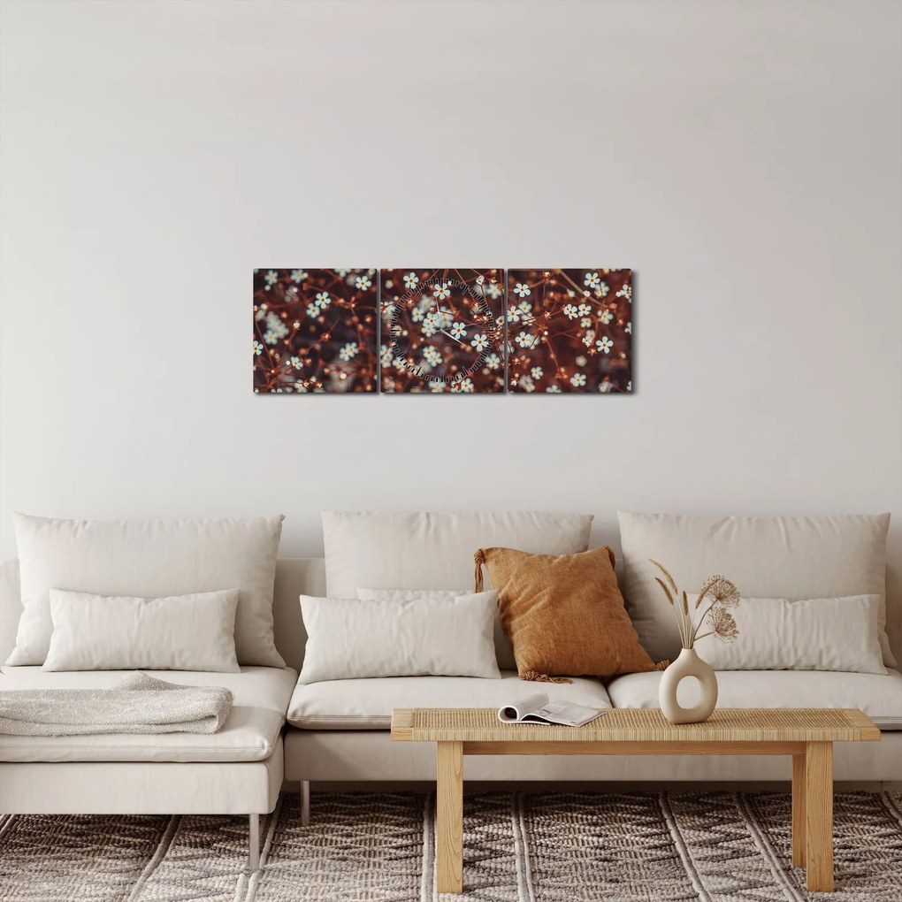 Obraz kwiatu niezapominajki (z zegarem) (90x30 cm)