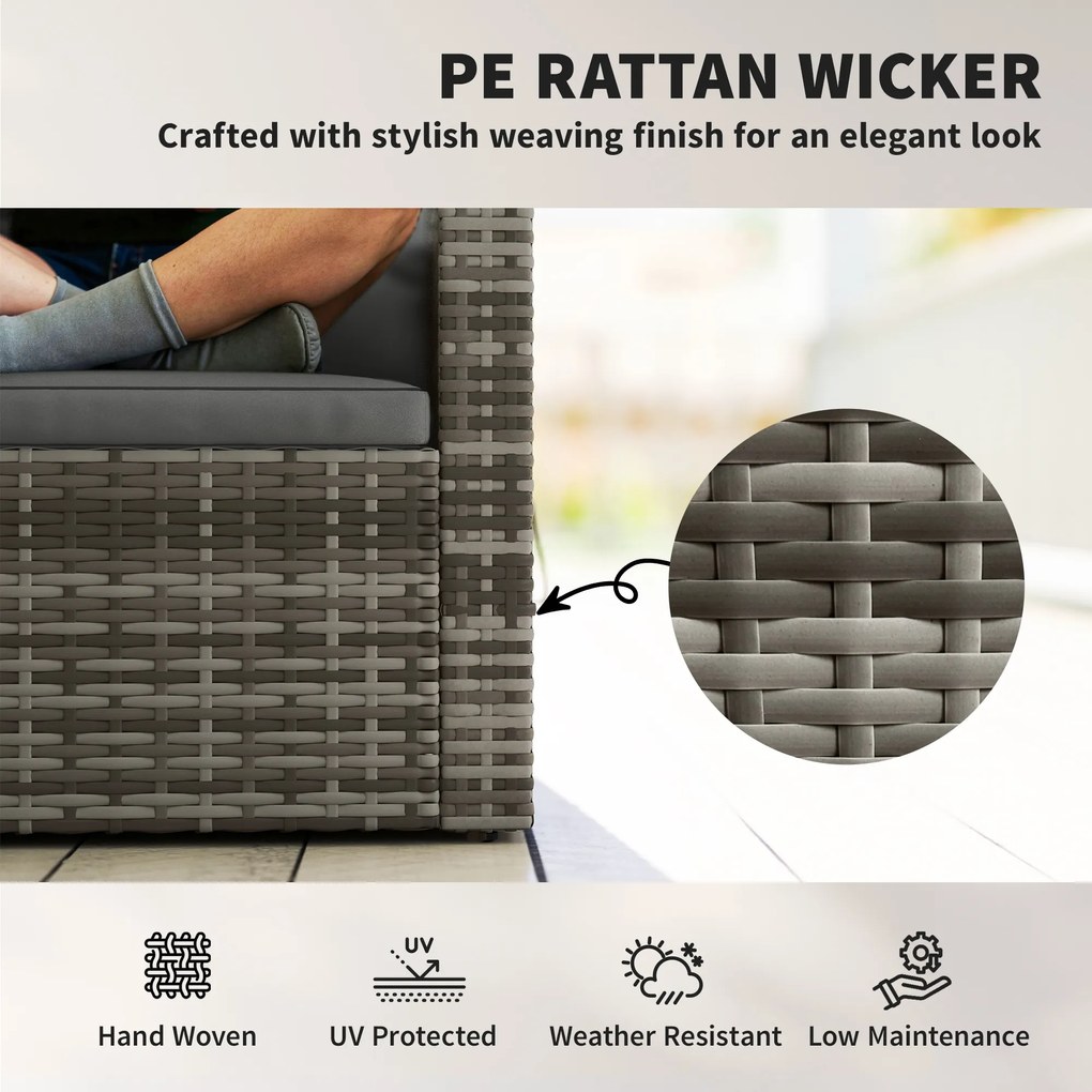 Outsunny Rattanowa sofa 2-osobowa z poduszkami, składane boczne stoliki, jasnoszary | Aosom PL