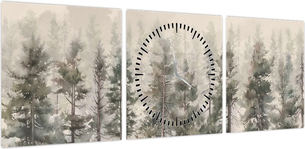 Obraz - Pine forest I., aquarel (z zegarem) (90x30 cm)