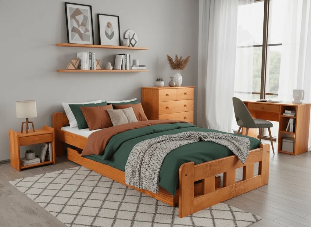 Łóżko Naomi podwyższone 120 x 200 cm, olcha Stelaż: Ze stelażem listwowym rolowanym elastycznym, Materac: Materac Somnia 18 cm