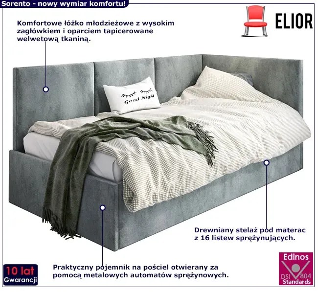 Szare łóżko tapicerowane z pojemnikiem C7-E01