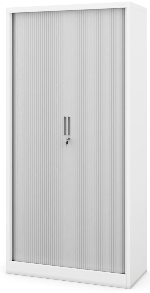Metalowa szafa biurowa na akta z roletą DAMIAN, 900 x 1850 x 450 mm, biało-szara