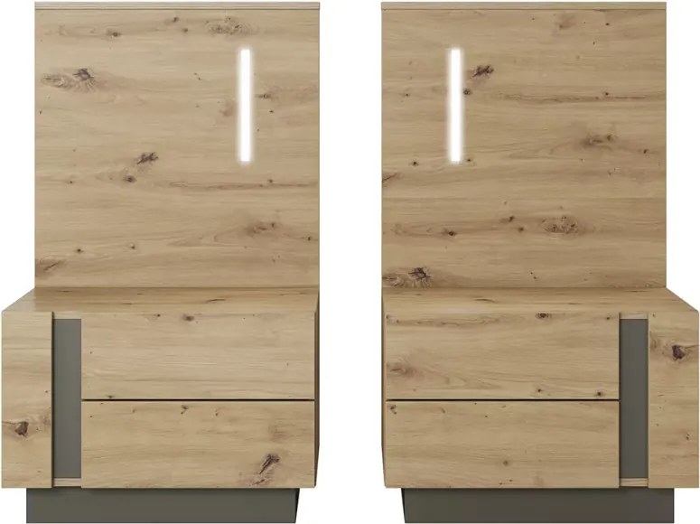Zestaw 2 szafek nocnych Ariko Dąb Artisan / Grafit z oświetleniem LED i systemem push-to-open