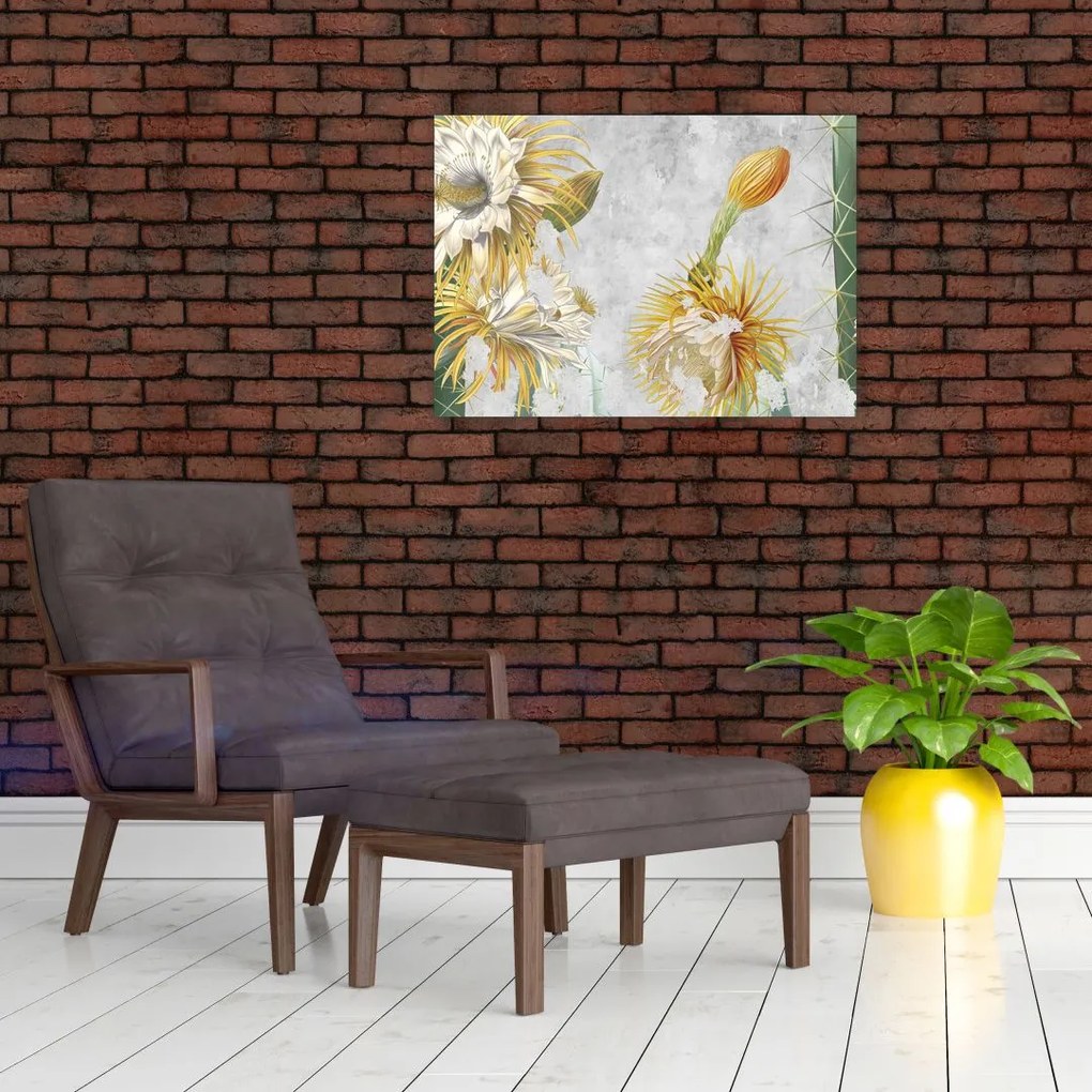 Obraz na szkle - Kwitnące kaktusy, vintage (70x50 cm)
