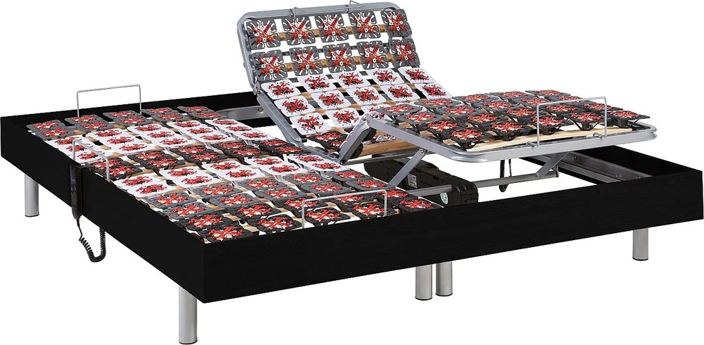 Stelaż relaksacyjny 2x91 płytek wykończenie drewniane kolor czarny marki YSMÉE - 2 x 70 x 190 cm - silniki OKIN