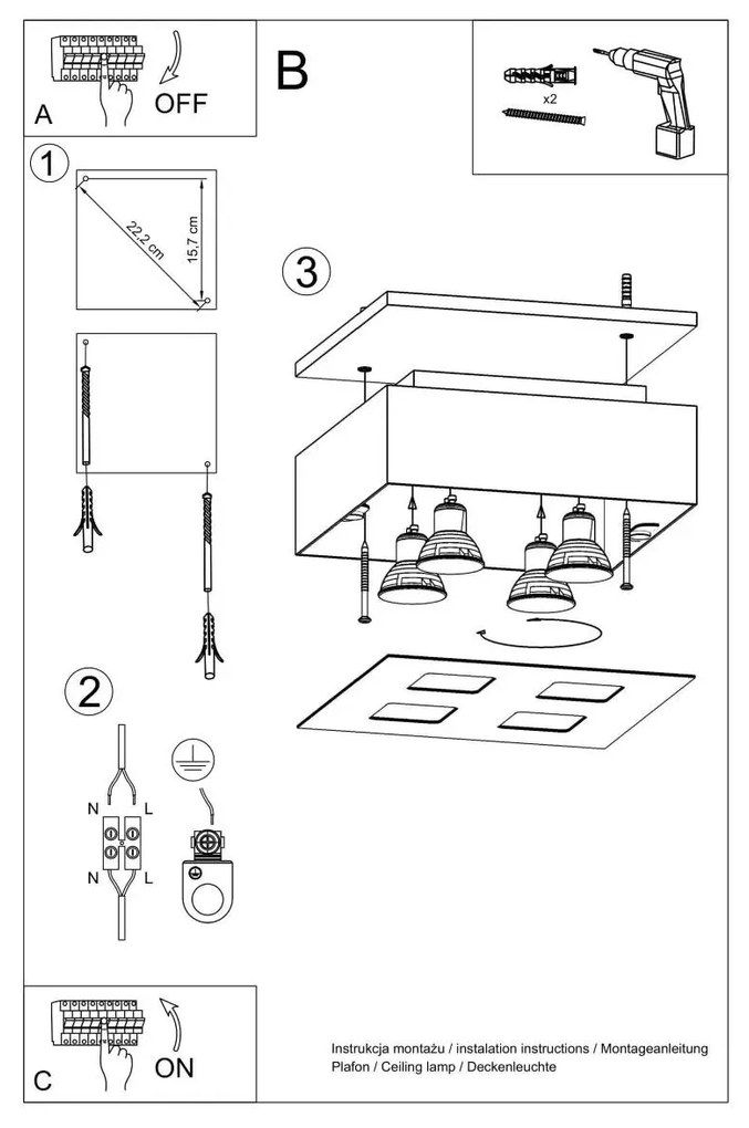 Plafon MONO 4 czarny/biały SOLLUX LIGHTING