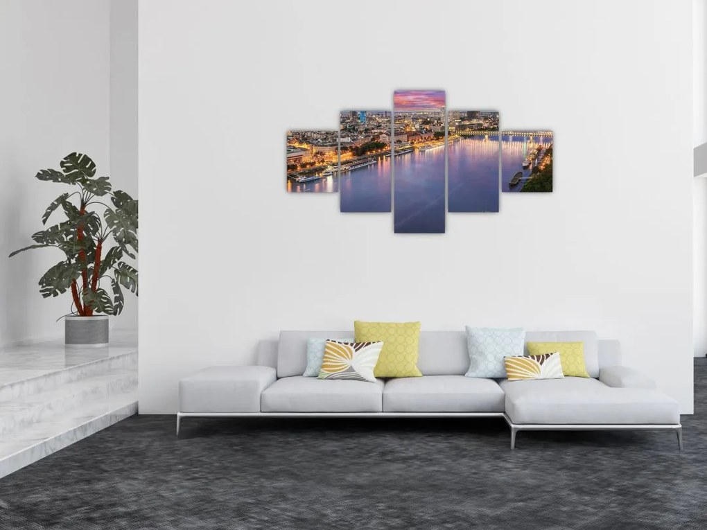 Obraz nocnego miasta Bratysławy z rzeką (125x70 cm)