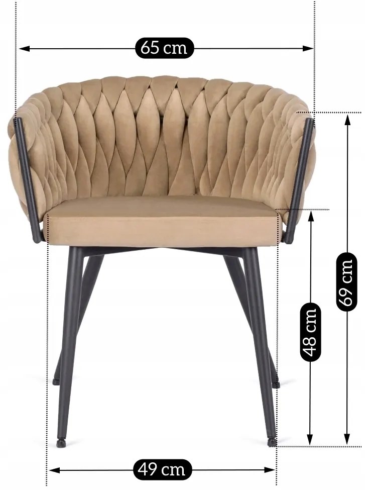 Krzesło Tapicerowane Plecione do Salonu EMPOLI Beżowe Welurowe Nowoczesne Loft