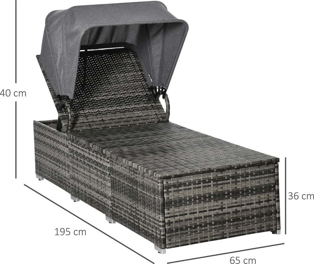 outsunny leżak wykonany z technorattanu z regulowanym baldachimem w kolorze szarym